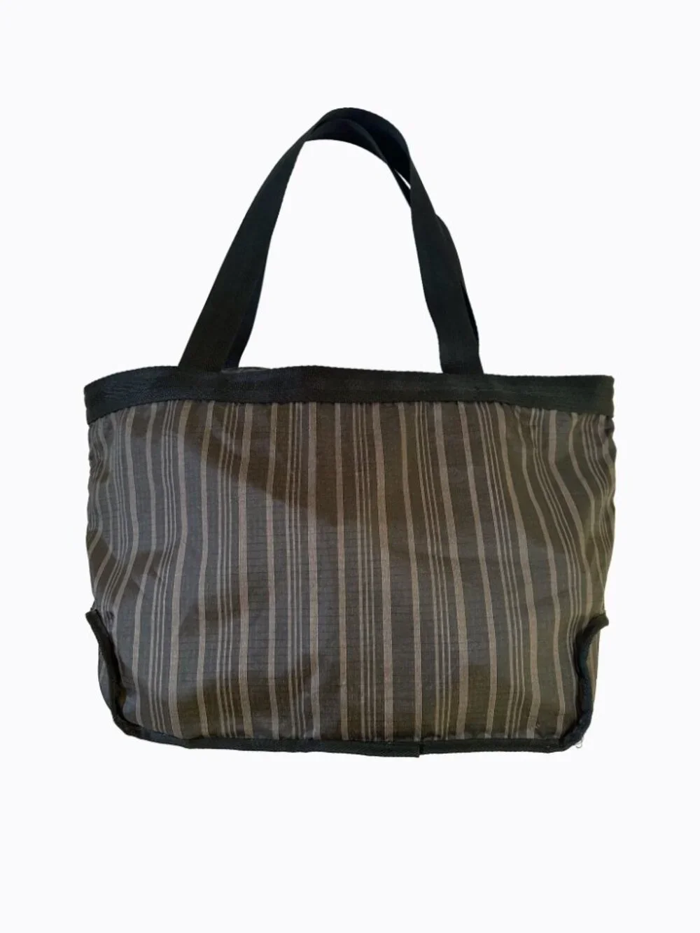 Vtg 90s LeSportsac Brown Striped Nylon Ripstop Tote Bag Weekender Travel Utility